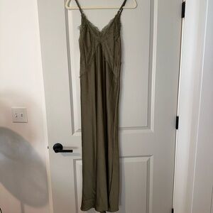 Olive Lace Detail Satin Slip Maxi Dress